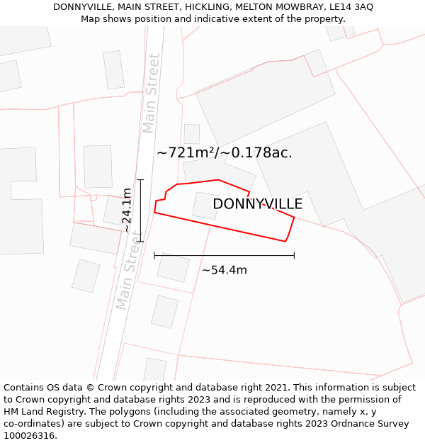 DONNYVILLE, MAIN STREET, HICKLING, MELTON MOWBRAY, LE14 3AQ: Plot and title map