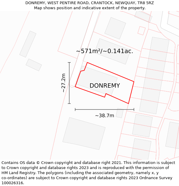 DONREMY, WEST PENTIRE ROAD, CRANTOCK, NEWQUAY, TR8 5RZ: Plot and title map