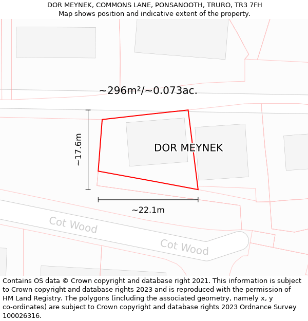 DOR MEYNEK, COMMONS LANE, PONSANOOTH, TRURO, TR3 7FH: Plot and title map
