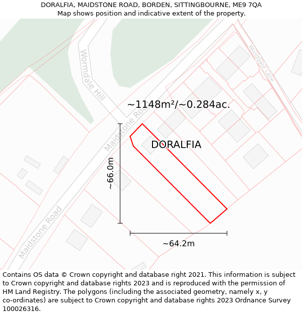 DORALFIA, MAIDSTONE ROAD, BORDEN, SITTINGBOURNE, ME9 7QA: Plot and title map