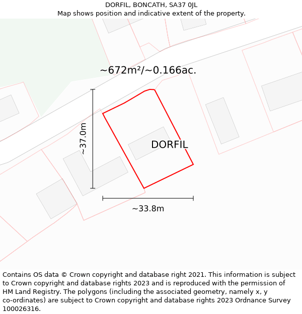 DORFIL, BONCATH, SA37 0JL: Plot and title map