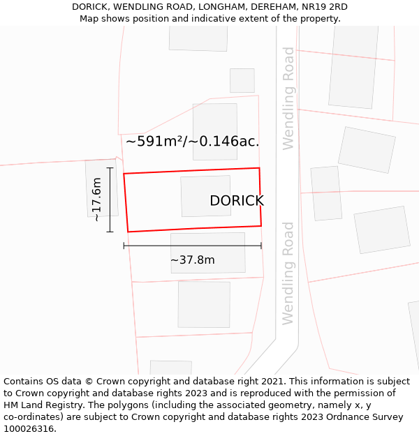 DORICK, WENDLING ROAD, LONGHAM, DEREHAM, NR19 2RD: Plot and title map