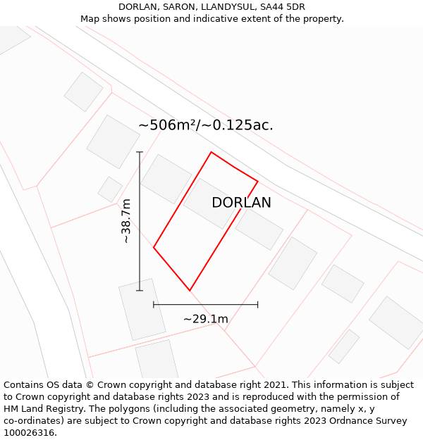 DORLAN, SARON, LLANDYSUL, SA44 5DR: Plot and title map