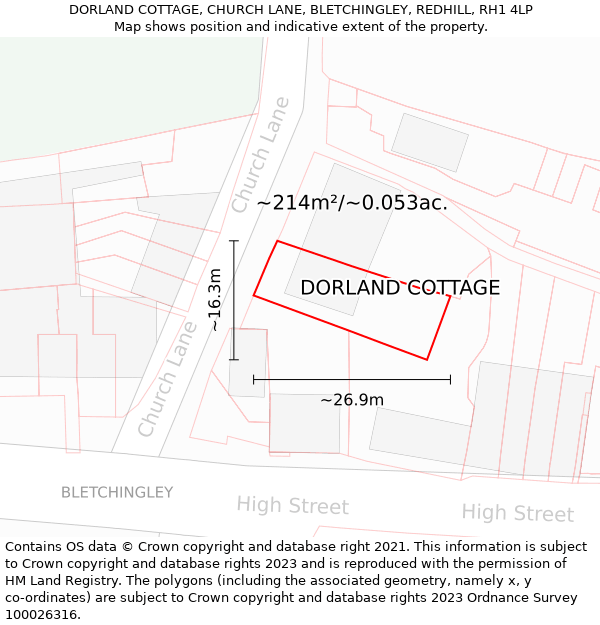 DORLAND COTTAGE, CHURCH LANE, BLETCHINGLEY, REDHILL, RH1 4LP: Plot and title map