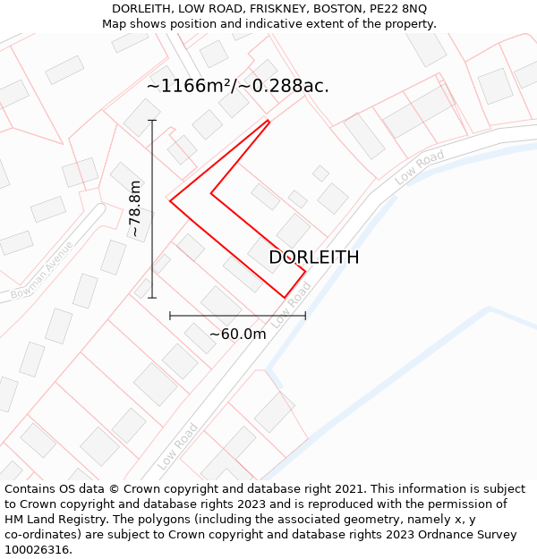 DORLEITH, LOW ROAD, FRISKNEY, BOSTON, PE22 8NQ: Plot and title map