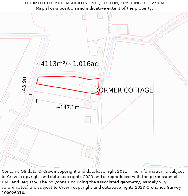 DORMER COTTAGE, MARRIOTS GATE, LUTTON, SPALDING, PE12 9HN: Plot and title map