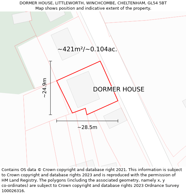 DORMER HOUSE, LITTLEWORTH, WINCHCOMBE, CHELTENHAM, GL54 5BT: Plot and title map