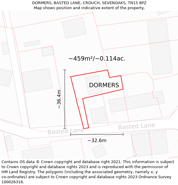 DORMERS, BASTED LANE, CROUCH, SEVENOAKS, TN15 8PZ: Plot and title map