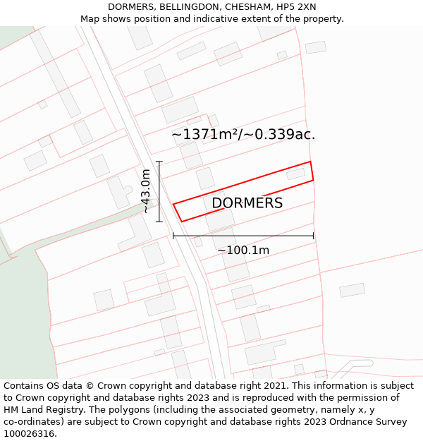 DORMERS, BELLINGDON, CHESHAM, HP5 2XN: Plot and title map