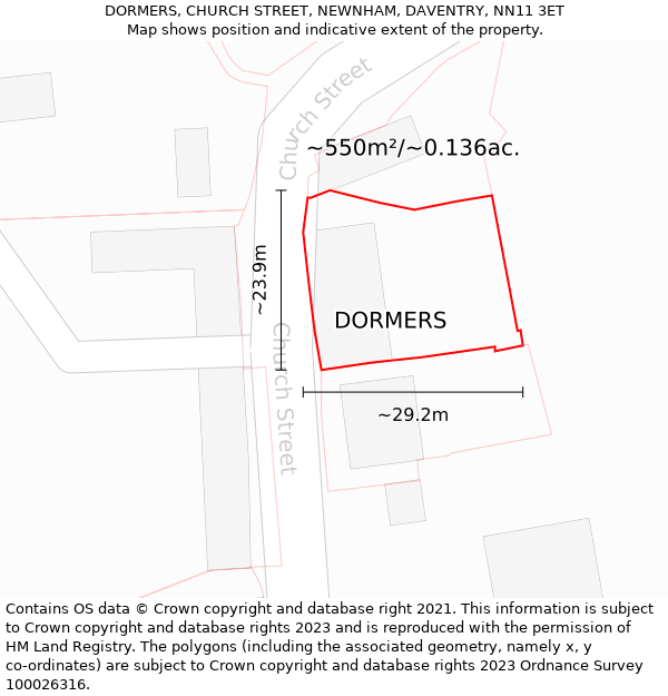 DORMERS, CHURCH STREET, NEWNHAM, DAVENTRY, NN11 3ET: Plot and title map