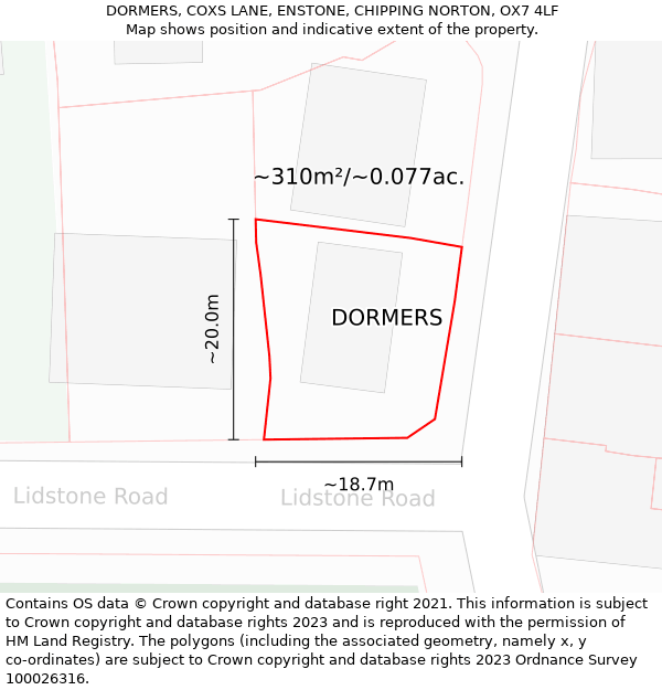 DORMERS, COXS LANE, ENSTONE, CHIPPING NORTON, OX7 4LF: Plot and title map