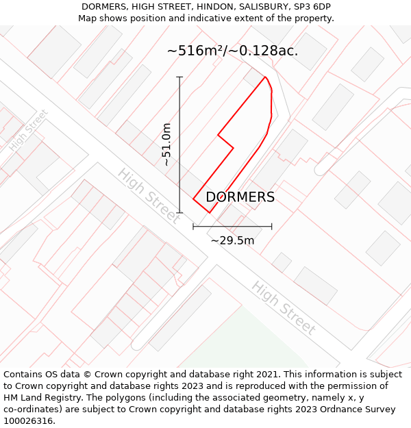 DORMERS, HIGH STREET, HINDON, SALISBURY, SP3 6DP: Plot and title map