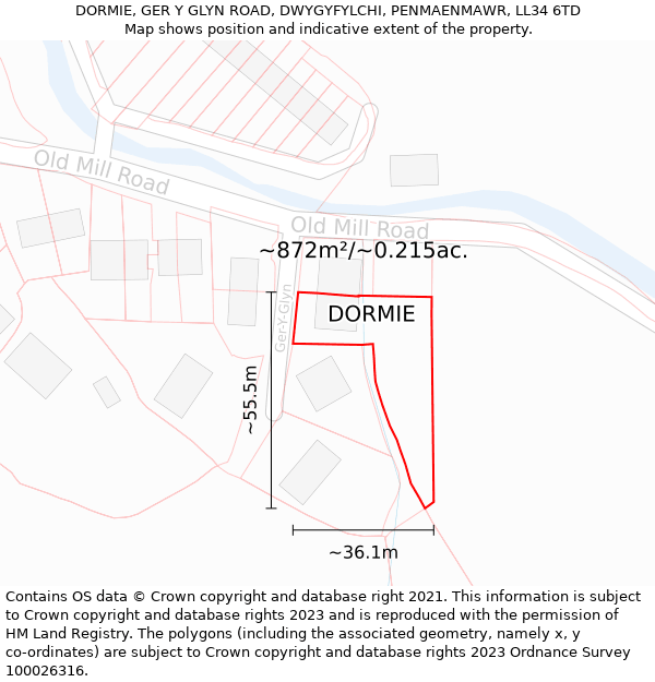 DORMIE, GER Y GLYN ROAD, DWYGYFYLCHI, PENMAENMAWR, LL34 6TD: Plot and title map