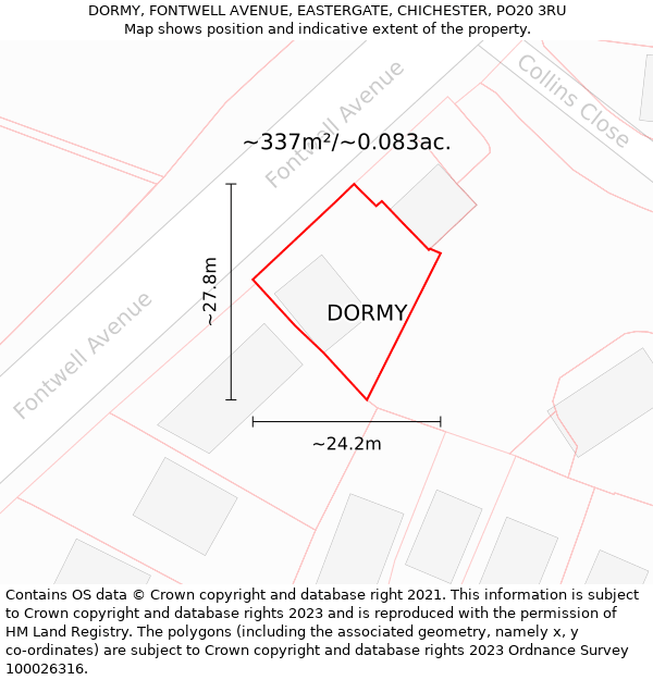 DORMY, FONTWELL AVENUE, EASTERGATE, CHICHESTER, PO20 3RU: Plot and title map