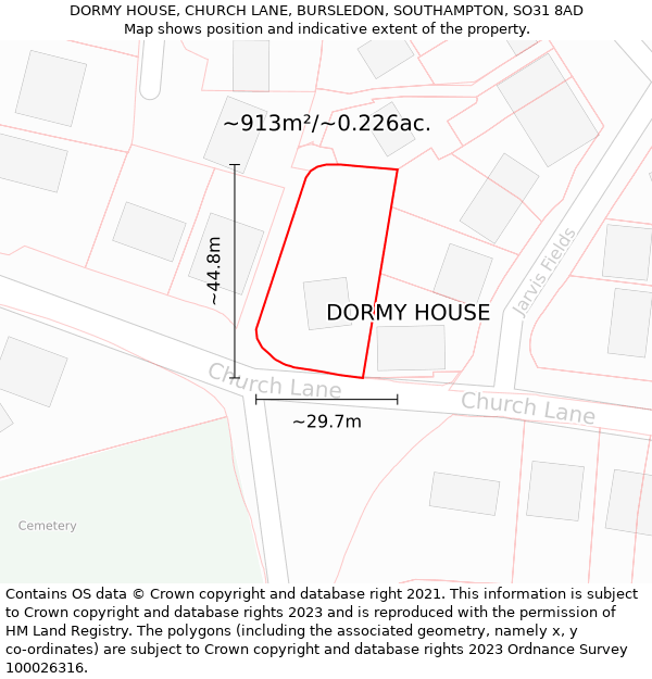 DORMY HOUSE, CHURCH LANE, BURSLEDON, SOUTHAMPTON, SO31 8AD: Plot and title map