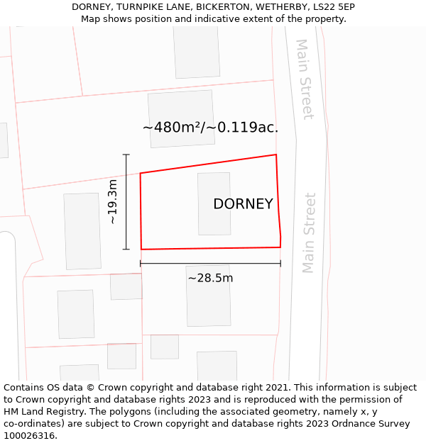 DORNEY, TURNPIKE LANE, BICKERTON, WETHERBY, LS22 5EP: Plot and title map