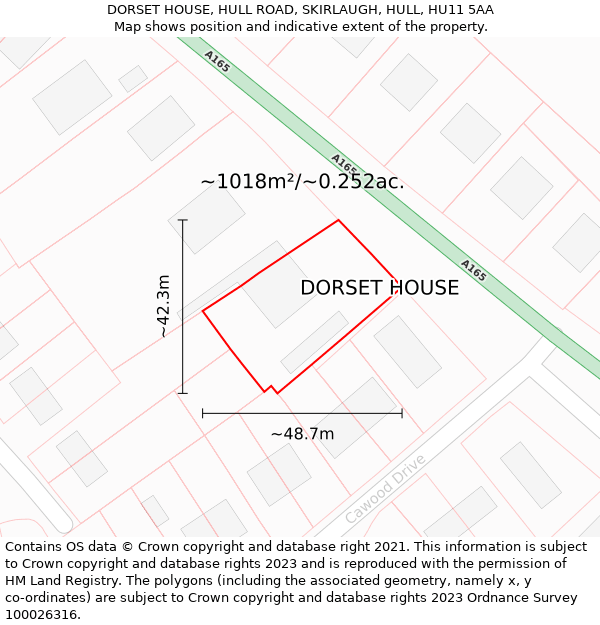 DORSET HOUSE, HULL ROAD, SKIRLAUGH, HULL, HU11 5AA: Plot and title map