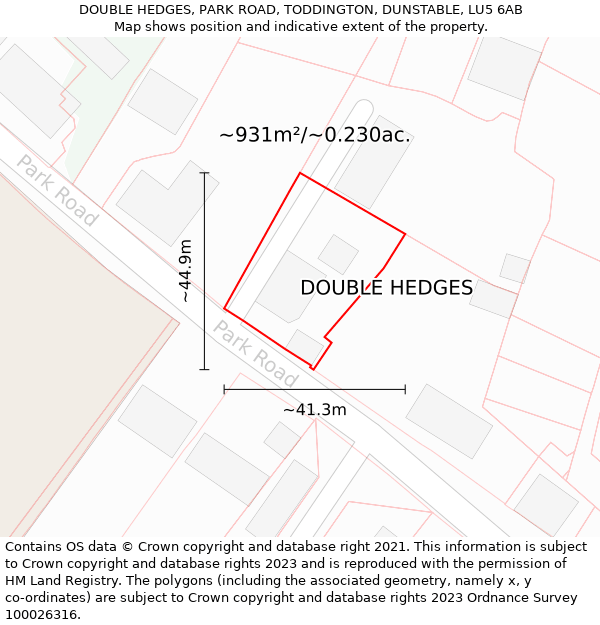 DOUBLE HEDGES, PARK ROAD, TODDINGTON, DUNSTABLE, LU5 6AB: Plot and title map