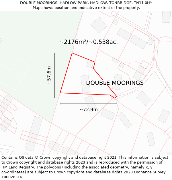 DOUBLE MOORINGS, HADLOW PARK, HADLOW, TONBRIDGE, TN11 0HY: Plot and title map