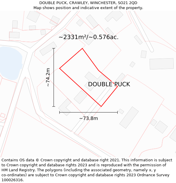 DOUBLE PUCK, CRAWLEY, WINCHESTER, SO21 2QD: Plot and title map