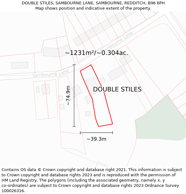 DOUBLE STILES, SAMBOURNE LANE, SAMBOURNE, REDDITCH, B96 6PH: Plot and title map