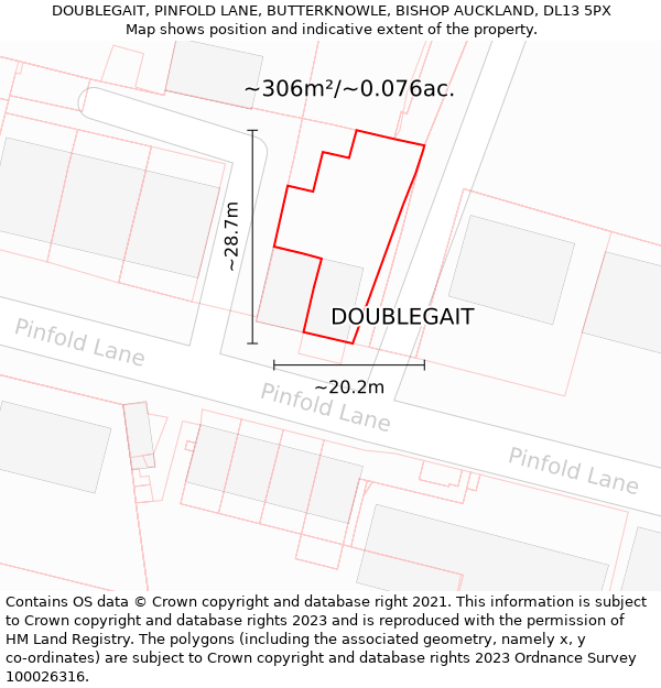 DOUBLEGAIT, PINFOLD LANE, BUTTERKNOWLE, BISHOP AUCKLAND, DL13 5PX: Plot and title map
