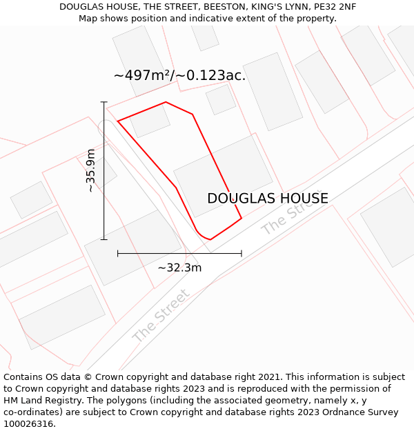 DOUGLAS HOUSE, THE STREET, BEESTON, KING'S LYNN, PE32 2NF: Plot and title map