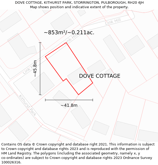 DOVE COTTAGE, KITHURST PARK, STORRINGTON, PULBOROUGH, RH20 4JH: Plot and title map