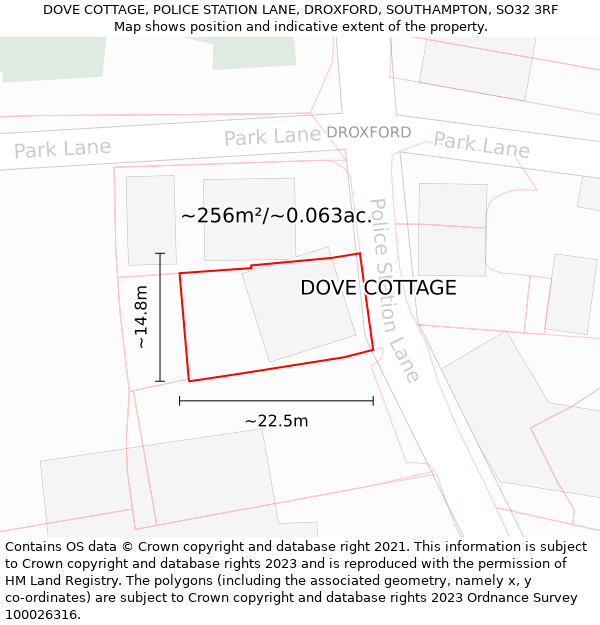 DOVE COTTAGE, POLICE STATION LANE, DROXFORD, SOUTHAMPTON, SO32 3RF: Plot and title map