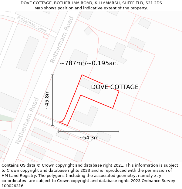 DOVE COTTAGE, ROTHERHAM ROAD, KILLAMARSH, SHEFFIELD, S21 2DS: Plot and title map