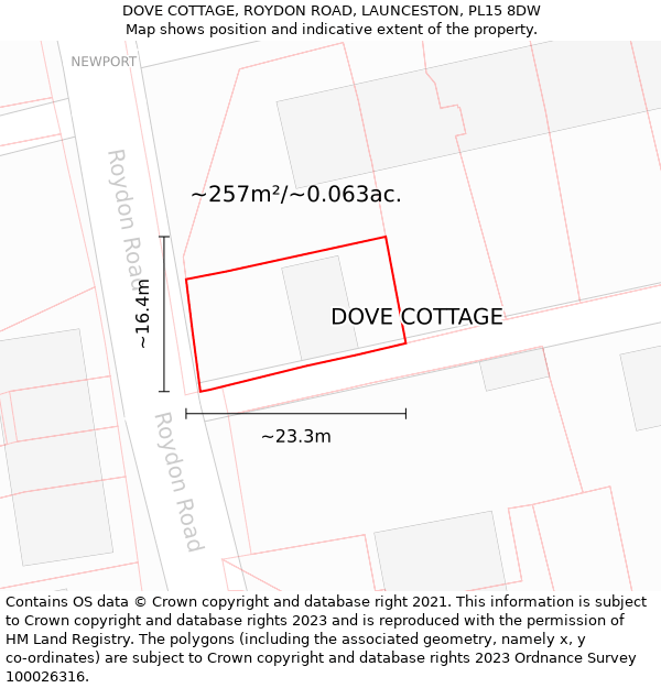 DOVE COTTAGE, ROYDON ROAD, LAUNCESTON, PL15 8DW: Plot and title map