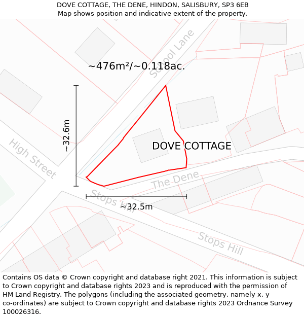 DOVE COTTAGE, THE DENE, HINDON, SALISBURY, SP3 6EB: Plot and title map