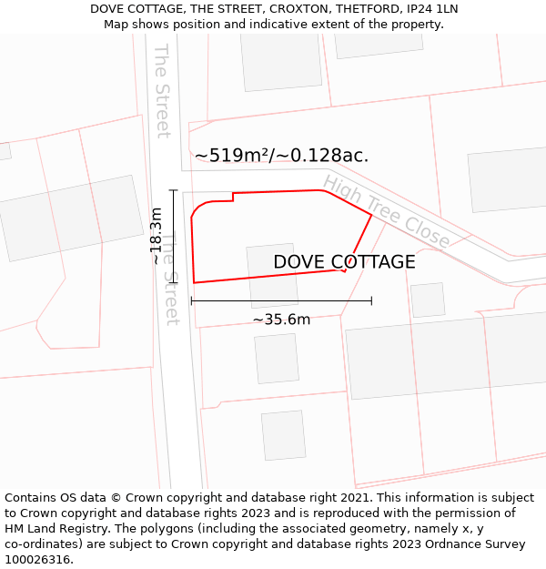 DOVE COTTAGE, THE STREET, CROXTON, THETFORD, IP24 1LN: Plot and title map