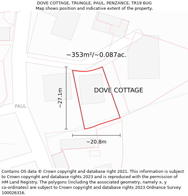 DOVE COTTAGE, TRUNGLE, PAUL, PENZANCE, TR19 6UG: Plot and title map
