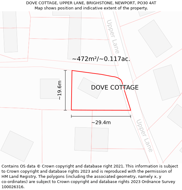 DOVE COTTAGE, UPPER LANE, BRIGHSTONE, NEWPORT, PO30 4AT: Plot and title map