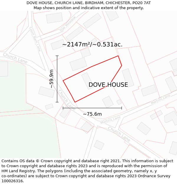 DOVE HOUSE, CHURCH LANE, BIRDHAM, CHICHESTER, PO20 7AT: Plot and title map