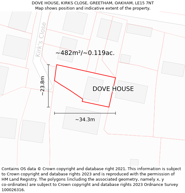 DOVE HOUSE, KIRKS CLOSE, GREETHAM, OAKHAM, LE15 7NT: Plot and title map