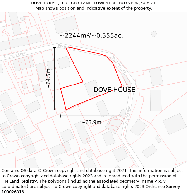 DOVE HOUSE, RECTORY LANE, FOWLMERE, ROYSTON, SG8 7TJ: Plot and title map