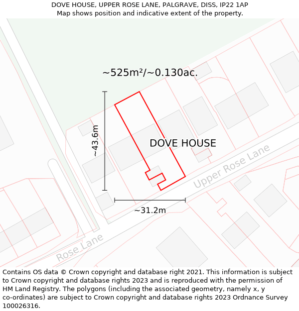 DOVE HOUSE, UPPER ROSE LANE, PALGRAVE, DISS, IP22 1AP: Plot and title map