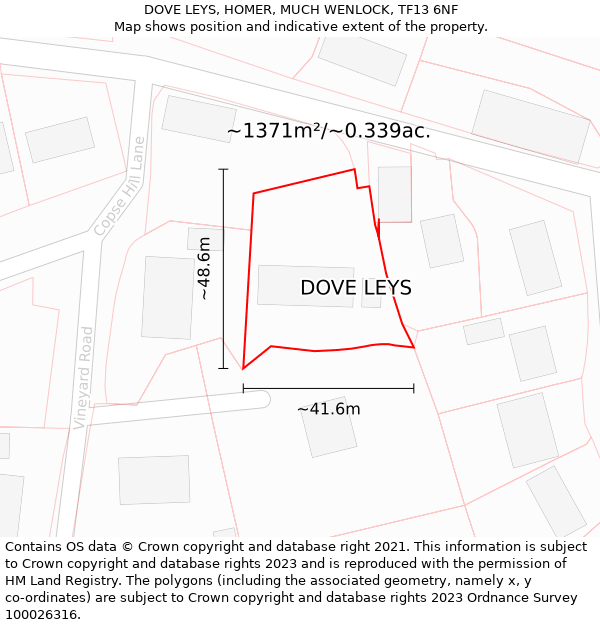 DOVE LEYS, HOMER, MUCH WENLOCK, TF13 6NF: Plot and title map