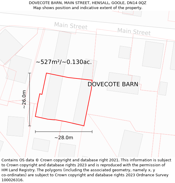 DOVECOTE BARN, MAIN STREET, HENSALL, GOOLE, DN14 0QZ: Plot and title map