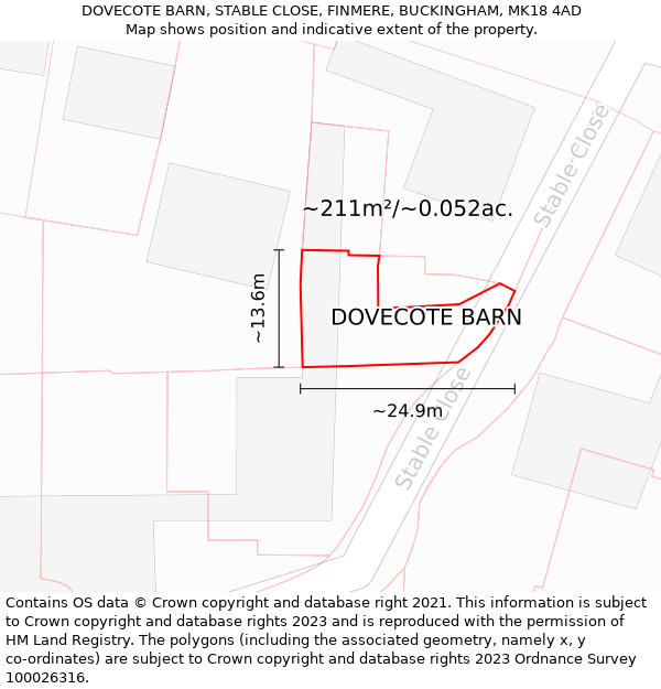 DOVECOTE BARN, STABLE CLOSE, FINMERE, BUCKINGHAM, MK18 4AD: Plot and title map