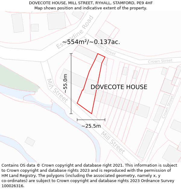 DOVECOTE HOUSE, MILL STREET, RYHALL, STAMFORD, PE9 4HF: Plot and title map