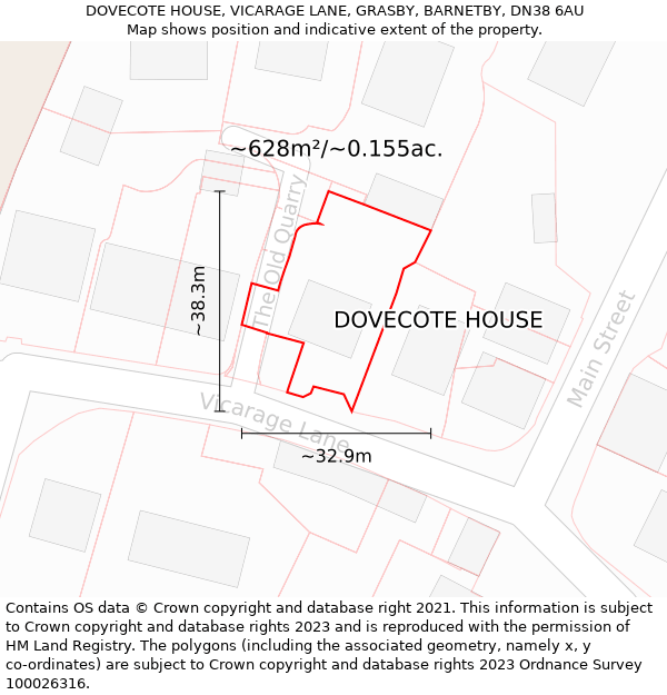 DOVECOTE HOUSE, VICARAGE LANE, GRASBY, BARNETBY, DN38 6AU: Plot and title map