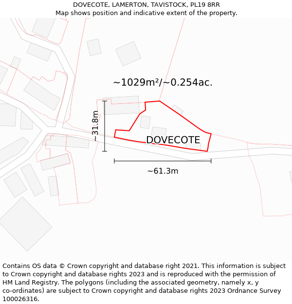 DOVECOTE, LAMERTON, TAVISTOCK, PL19 8RR: Plot and title map