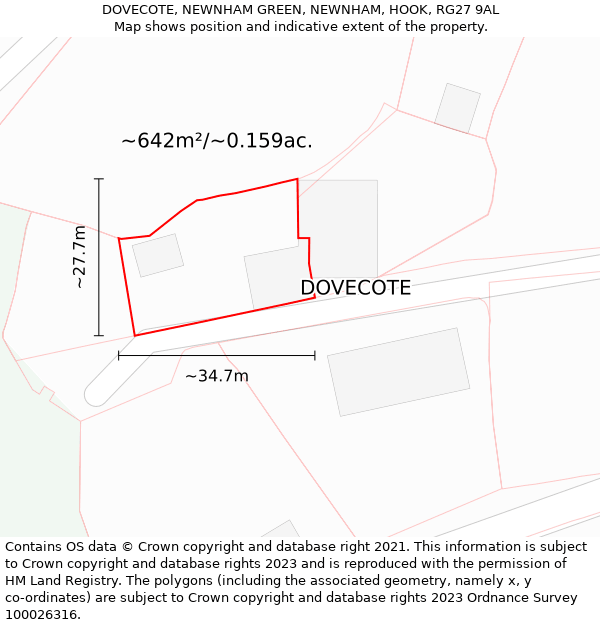 DOVECOTE, NEWNHAM GREEN, NEWNHAM, HOOK, RG27 9AL: Plot and title map