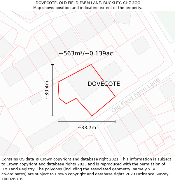 DOVECOTE, OLD FIELD FARM LANE, BUCKLEY, CH7 3GG: Plot and title map