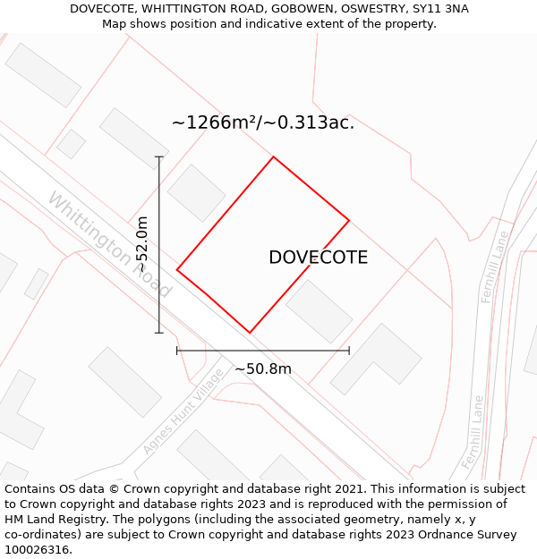 DOVECOTE, WHITTINGTON ROAD, GOBOWEN, OSWESTRY, SY11 3NA: Plot and title map