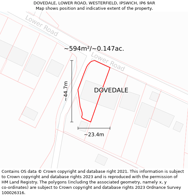DOVEDALE, LOWER ROAD, WESTERFIELD, IPSWICH, IP6 9AR: Plot and title map
