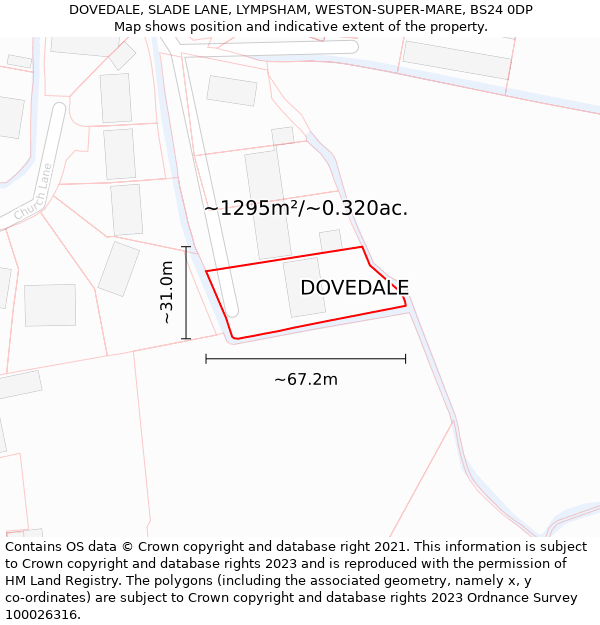 DOVEDALE, SLADE LANE, LYMPSHAM, WESTON-SUPER-MARE, BS24 0DP: Plot and title map